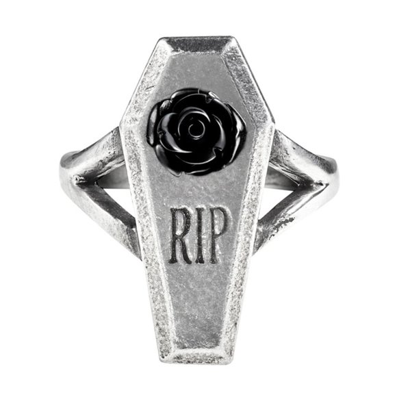 Alchemy Gothic Jewelry - Alchemy Gothic RIP Rose Casket Ring Sizes 6-9.5